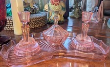 Art Deco Pink Glass Vanity Set