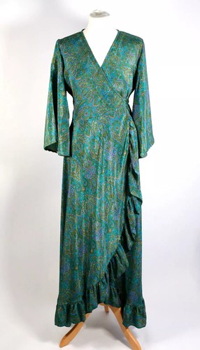 Long wrap dress teal green - green, s