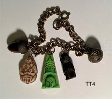 Glass Billikin Bakelite Celluloid Iron Metal Owl Cracker Jack CHARM Bracelet