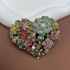 Unisex Flower Heart Rhinestone