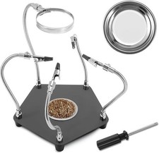 Third Hand Soldering Magnetic Helping Hands 4 Flexible Arms Magnifying Glass NEW