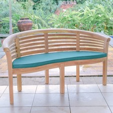 Teak Banana Garden Bench Standard 2-3 Seater w/ Green Cushion Horizontal Slats