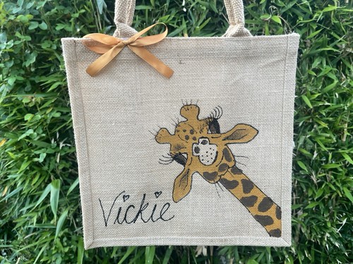 Personalised giraffe jute bag - personalised,