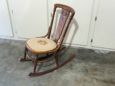EARLY 20TH C THONET STYLE BENTWOOD CHILD ROCKER UPHOLSTERED SEAT