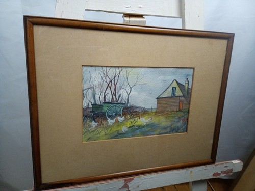 Old farmyard original - original, painting