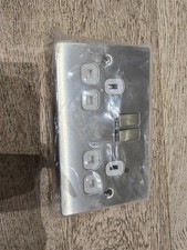 LAP 13A 2-GANG DP SWITCHED PLUG SOCKETS BRUSHED STAINLESS STEEL WHITE INSERTS