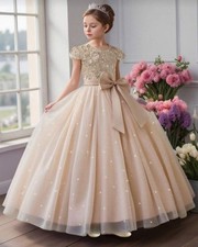 Girls Embroidered Tulle Bow Princess Dress, Suitable For Flower Girl, Birt