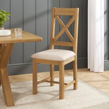 Cotswold Rustic Smoked Oak Cross Back Dining Chair with Natural Fabric Seat RC63