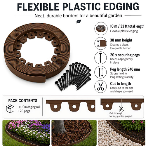 Brown lawn edging 10m flexible - lawn,