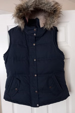 FAT FACE Navy Blue Sleeveless Hooded Padded Gilet Bodywarmer Jacket Size UK 14