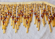 1 Meter Beaded Fringe Tassels Glass Beads Art Deco Gold & Amber Vintage L