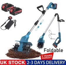Cordless Tiller Electric Cultivator Rotavator Soil Powerful Tool 21V 2 Batteries