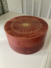 Vintage Tooled Round Leather Box with Lid Decorative Storage