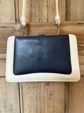 Tula Leather Small Handbag / Clutch Bag Dark Navy Cream, Detectable Strap