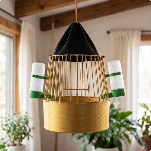 Hanging bird cage with feeders - hanging,