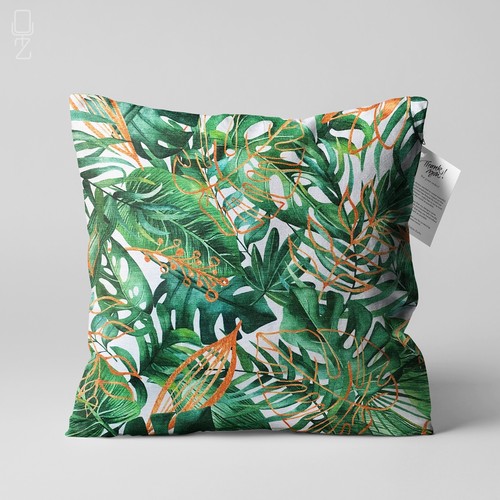 Tropical leaves velvet cushion - tropical,