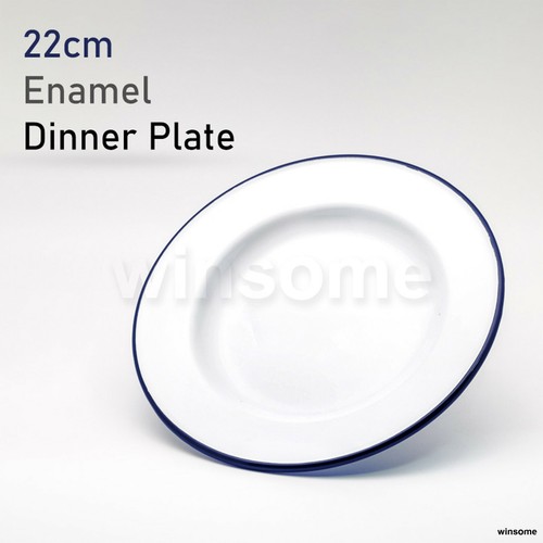 White enamel dinner pie plate - enamel,