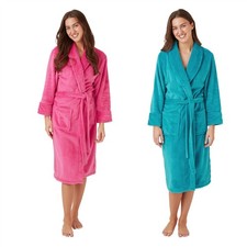 Ladies Shimmer Dressing Gown Womens Fleece Burnout Robe Pink Teal