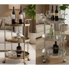 Vintage Rustic 3 Tier Bar Wine Beer Drinks Serving Trolley Cart