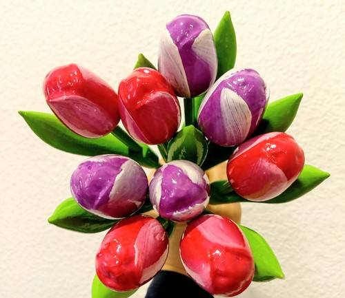 Wooden tulips bouquet purple