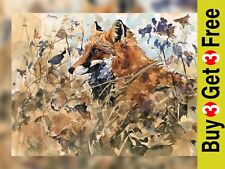 Watchful Fox in Meadow 5"x7"