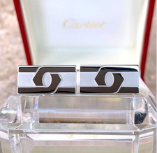 Cartier 925 Sterling Silver 2C Rectangle Cufflinks Rare Model with Case