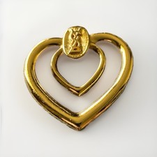 Yves Saint Laurent YSL Logo Heart Scarf Ring Gold Metal Vintage New Old Stock