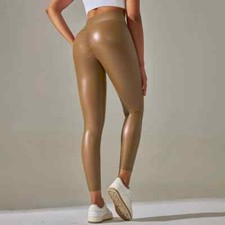 Women Stretchy Faux Leather Leggings Casual PU Pants High Waist Pencil Trousers