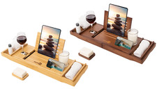 Extendable Bamboo Bathtub Caddy Rack Wooden Bathroom Shelf Storage Organiser UK