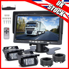 2 x Reversing Camera + 7" LCD Monitor Car Rear View Kit For Bus Truck 12V/24V UK