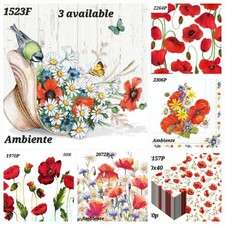 6 x  Mixed Table Paper Napkins,Decoupage/art/Craft/Vintage/poppies 