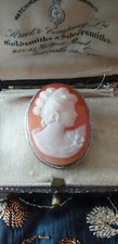 Antique Vintage Victorian Cameo Carnelian Sterling Silver Brooch - Hallmarked