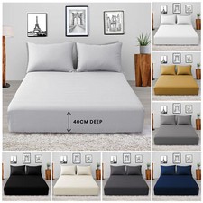 Extra Deep 40CM Fitted Sheet Bed Sheets Single Double King Super King Size  