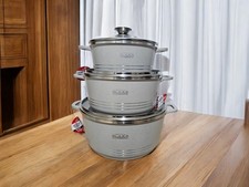 3 Pc Marble Cream Stockpot Set