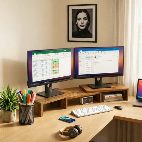 Wooden dual monitor stand - dual,