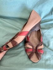 Tan Leather Sandals Low Wedge