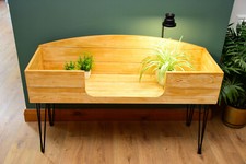 4ft Open Top Wood Effect Tortoise Table with Glass Window on Hairpin Legs