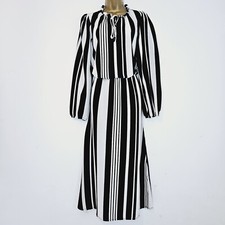 NEW Ex WALLIS 10-20 Keyhole Neck Monochrome Black & White Striped Maxi Dress