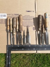 10 X FIRMER + BEVEL. WOODWORK CARPENTRY CHISELS.  7 MARPLES / 3 SORBY .