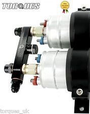 Twin Fuel Pump Billet Aluminium Assembly OUTLET Manifold FITS Bosch 044 In Black