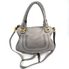 Chloe Marcie Double Carry Bag 2 Way Shoulder Hand Bag Gray Leather #A287