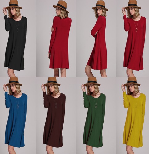Women long sleeve swing dress - women,