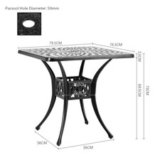5/3X Black Cast Aluminium Square Garden Dining Table & Chairs Outdoor Bistro Set