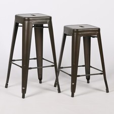 TOLIX INSPIRED METAL BAR STOOL INDUSTRIAL BREAKFAST STACKABLE AGED ZINC EFFECT