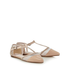 New Faith Patent Pink Flat T Bar Pointed Toe Shoes Size 6 Smart Occasion Party 