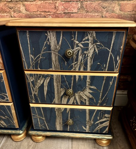 Pair upcycled decoupaged blue