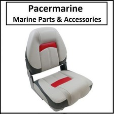 Premium Folding High Back Qualifier Boat Seat – Grey/Charcoal/Red