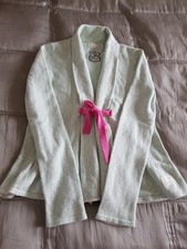 Lovely Odd Molly green and white 100% cotton cardigan with pink ties, size 2.