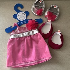 Build A Bear Teddy Bear Outfit Pink Dress 2 Pairs Shoes Hanger