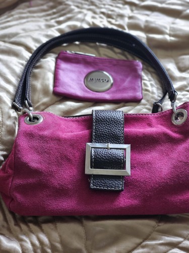 Hot pink suede handbag - handbag, and